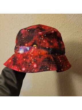 KB Ethos Bucket Hat Cosmic Red/Blue Galaxy Stars One Size Fits Most
